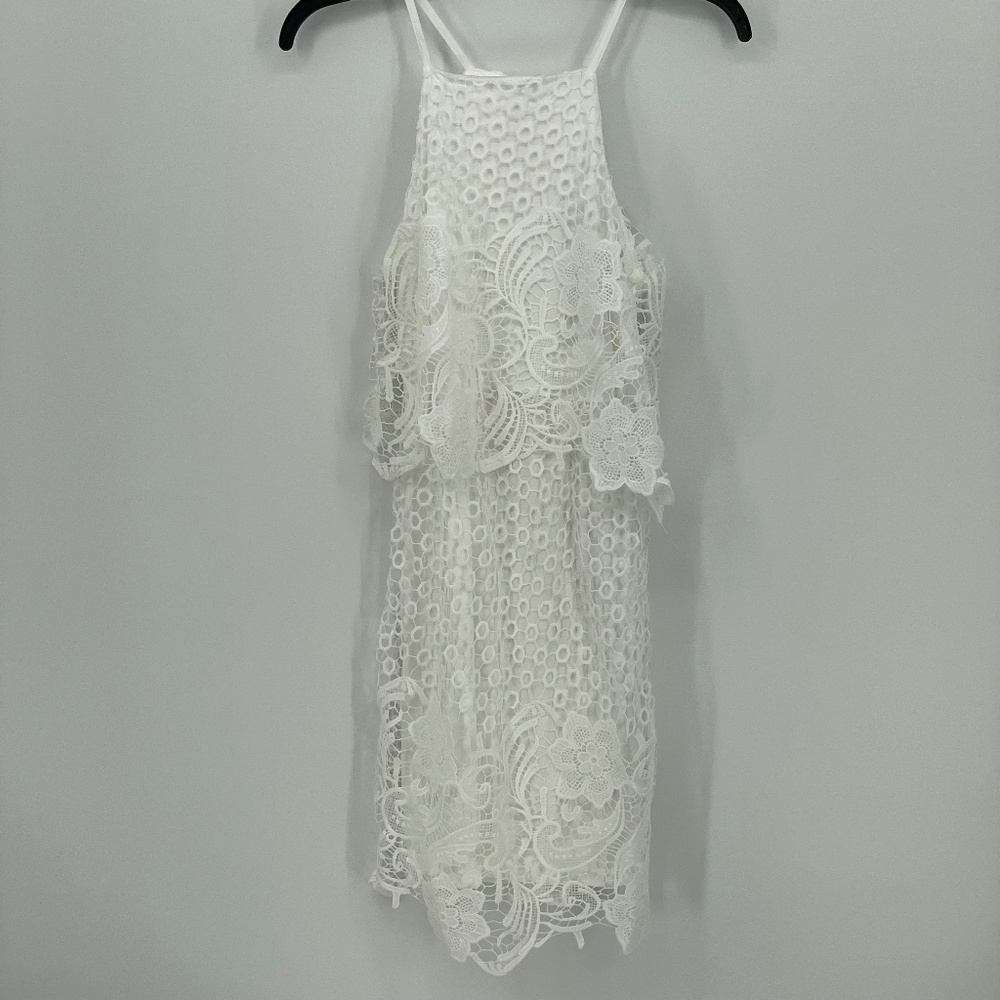 BB DAKOTA White Bryn Lace Daytime Halter Dress